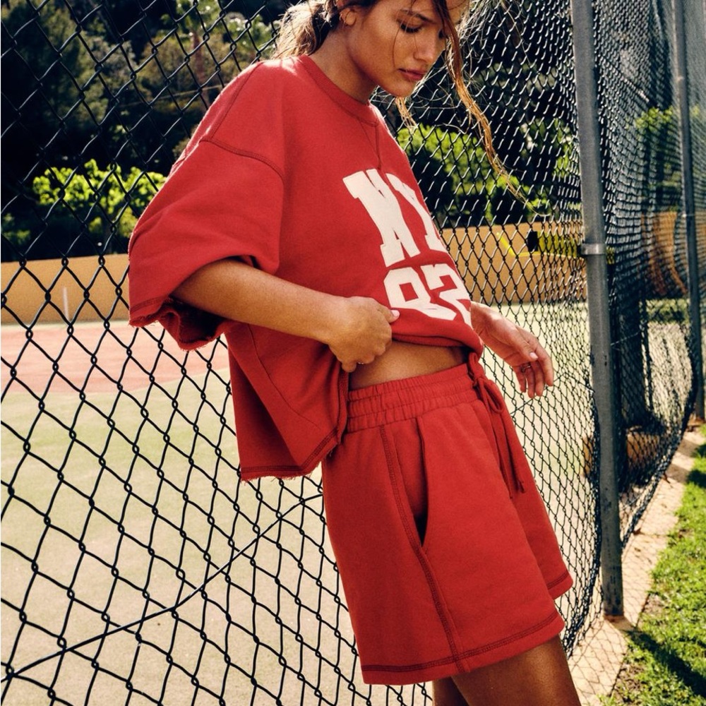 NWT Zara 2 Piece “NY 82” Varsity Plush Sweat Shirt and Matching Shorts Set - Picture 10 of 15